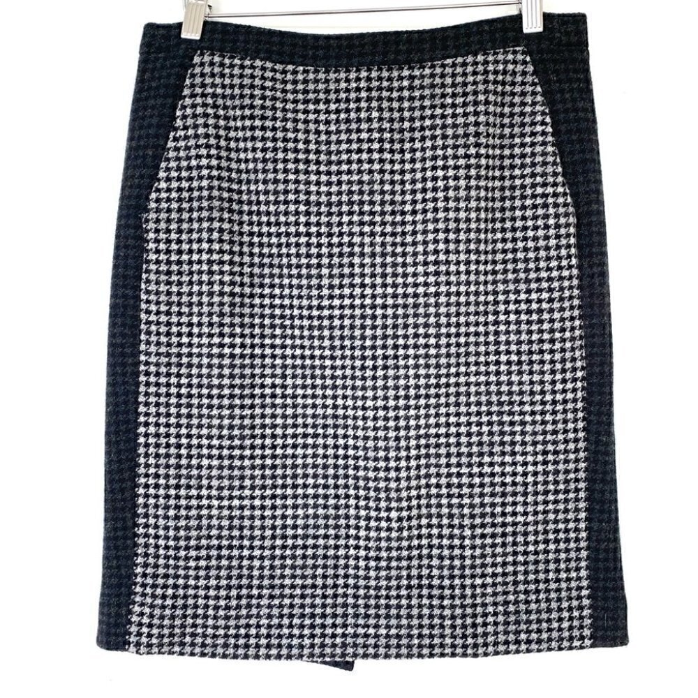 J. Crew Pencil Skirt In A Wool Blend, Two-Tone Houndstooth Pattern, Lined